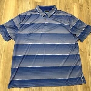 PGA Tour Blue and White Striped Polo Shirt